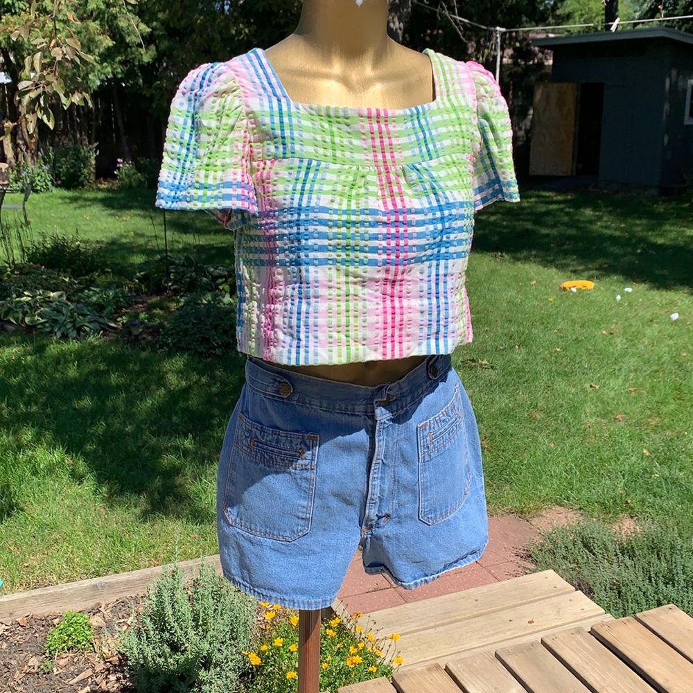 Vintage handmade 1970s crop smock top